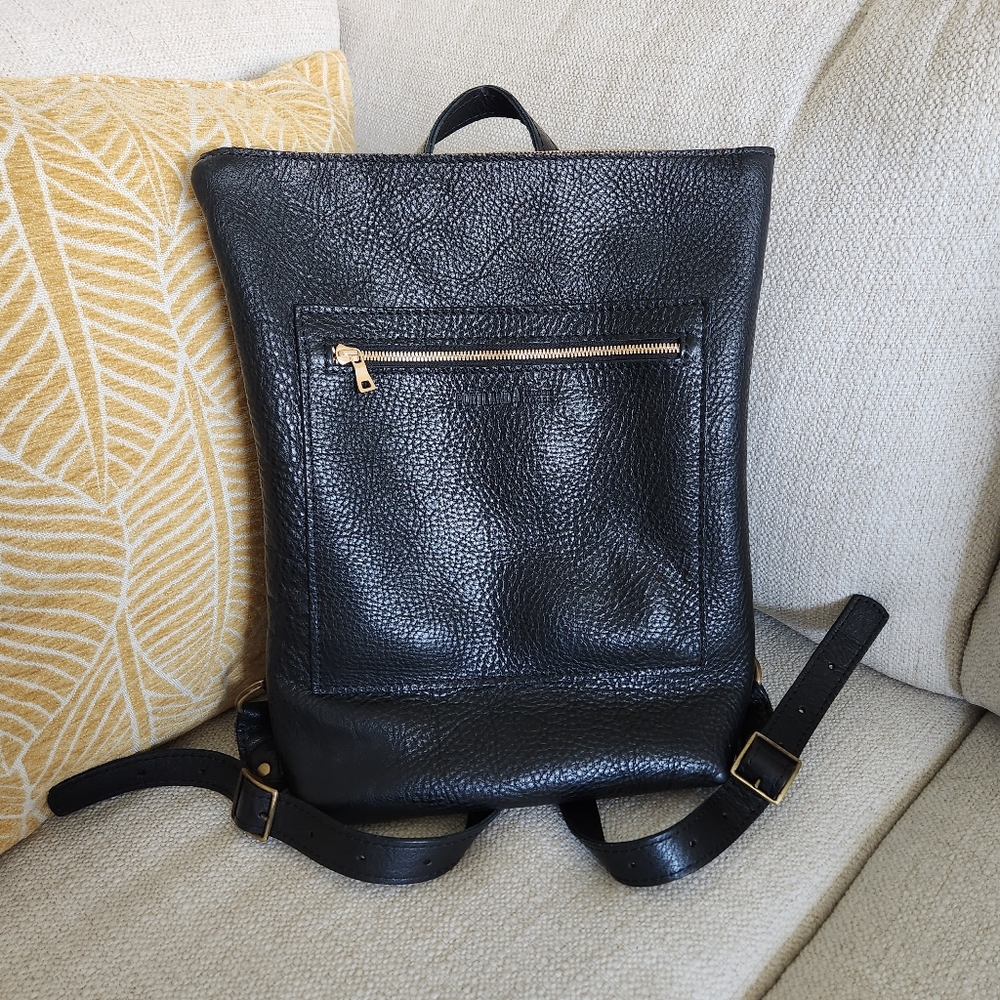 Portland Leather Goods Black Pebbled Laptop Backpack